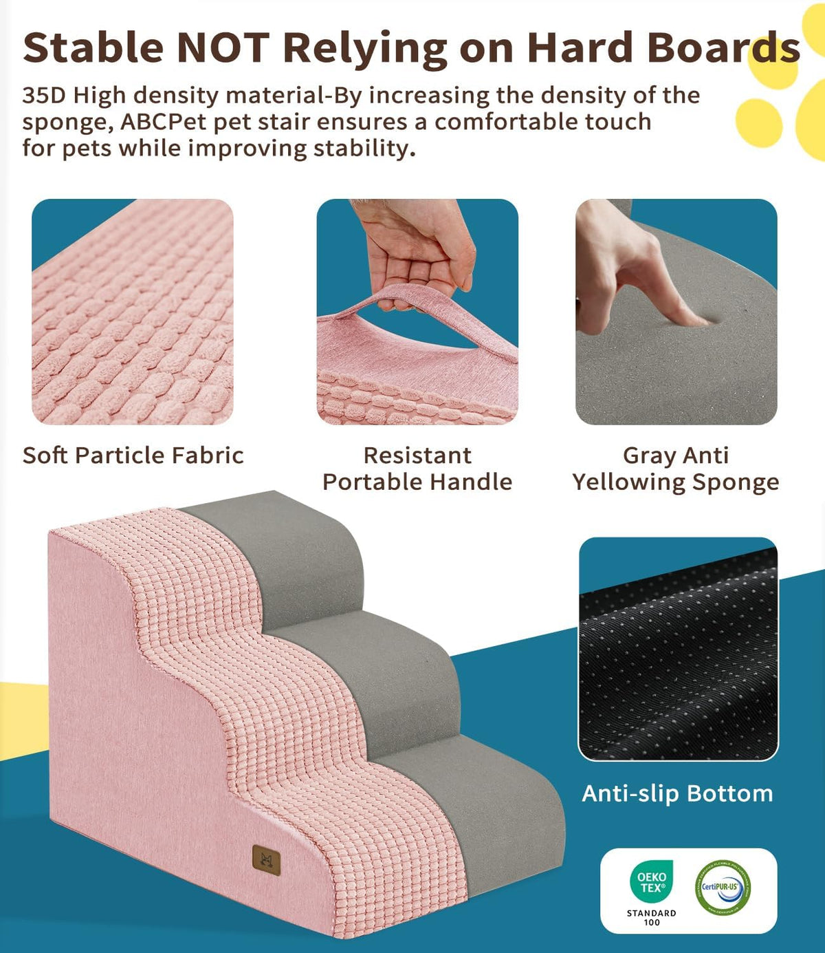 Dog Step for Bed, Dog Stair 3-Step 35D Pet Stair 15.7" H for High Bed or Sofa Non-Slip Balanced Pet