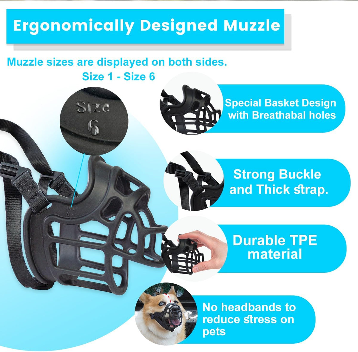 Dog Muzzle, OKKIC Basket Muzzle Anti Biting Chewing, Sturdy Lightweight Muzzle Allows Panting