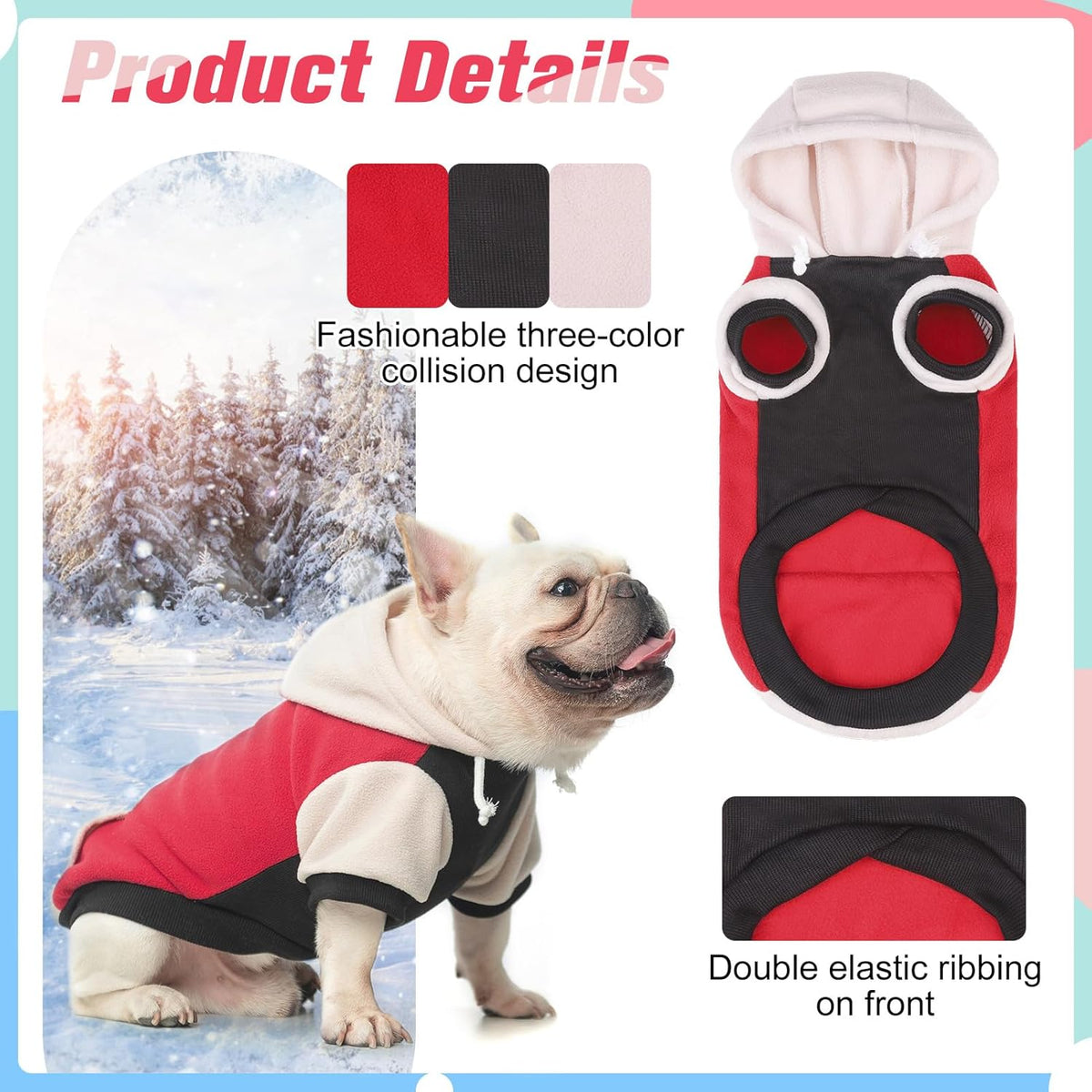 BEAUTYZOO Fleece Dog Hoodie Sweatershirt with Pocket and Leash Hole, Stretchy Small Medium Large