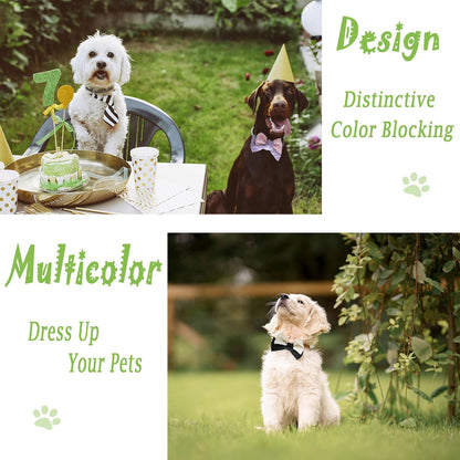 10 PCS Dog Bow Ties, Color Block, Adjustable Pet Bow Tie for Small Medium Large Dog Cat, Collar