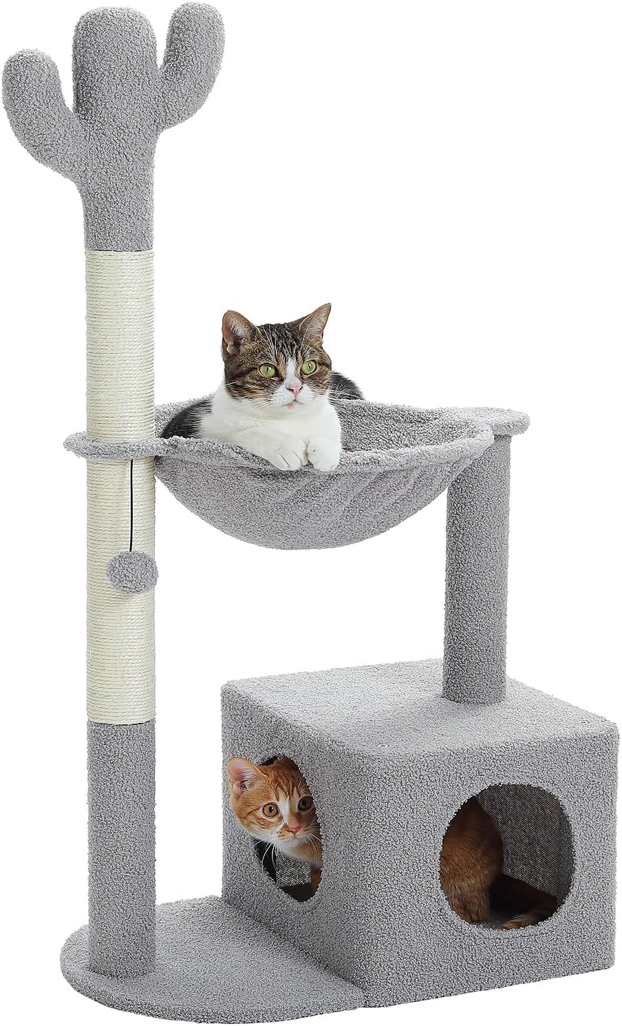 Cactus Cat Tree Cat Scratching Post 40" Cat Tower with Large Metal Carpet Hammock, Cat Scratching