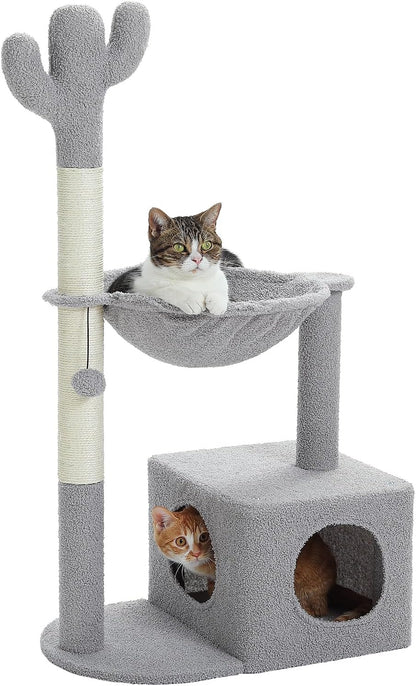 Cactus Cat Tree Cat Scratching Post 40" Cat Tower with Large Metal Carpet Hammock, Cat Scratching