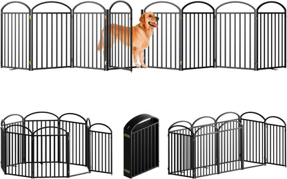 8 Panles Full Matel Freestanding Dog Gates with Door, 192"Extra Wide 32"Tall Free Standing Dog Pet