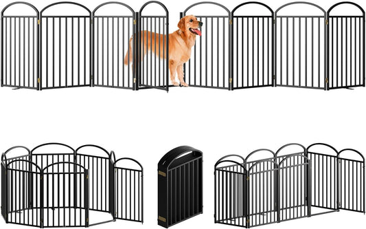 8 Panles Full Matel Freestanding Dog Gates with Door, 192"Extra Wide 32"Tall Free Standing Dog Pet