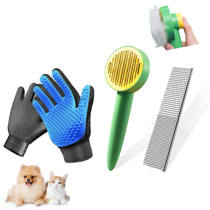 Dog & Cat Brush,Pet Grooming Kit 4PCS- Dog Brush for Shedding| A Pair Pet Hair Removal Gloves|