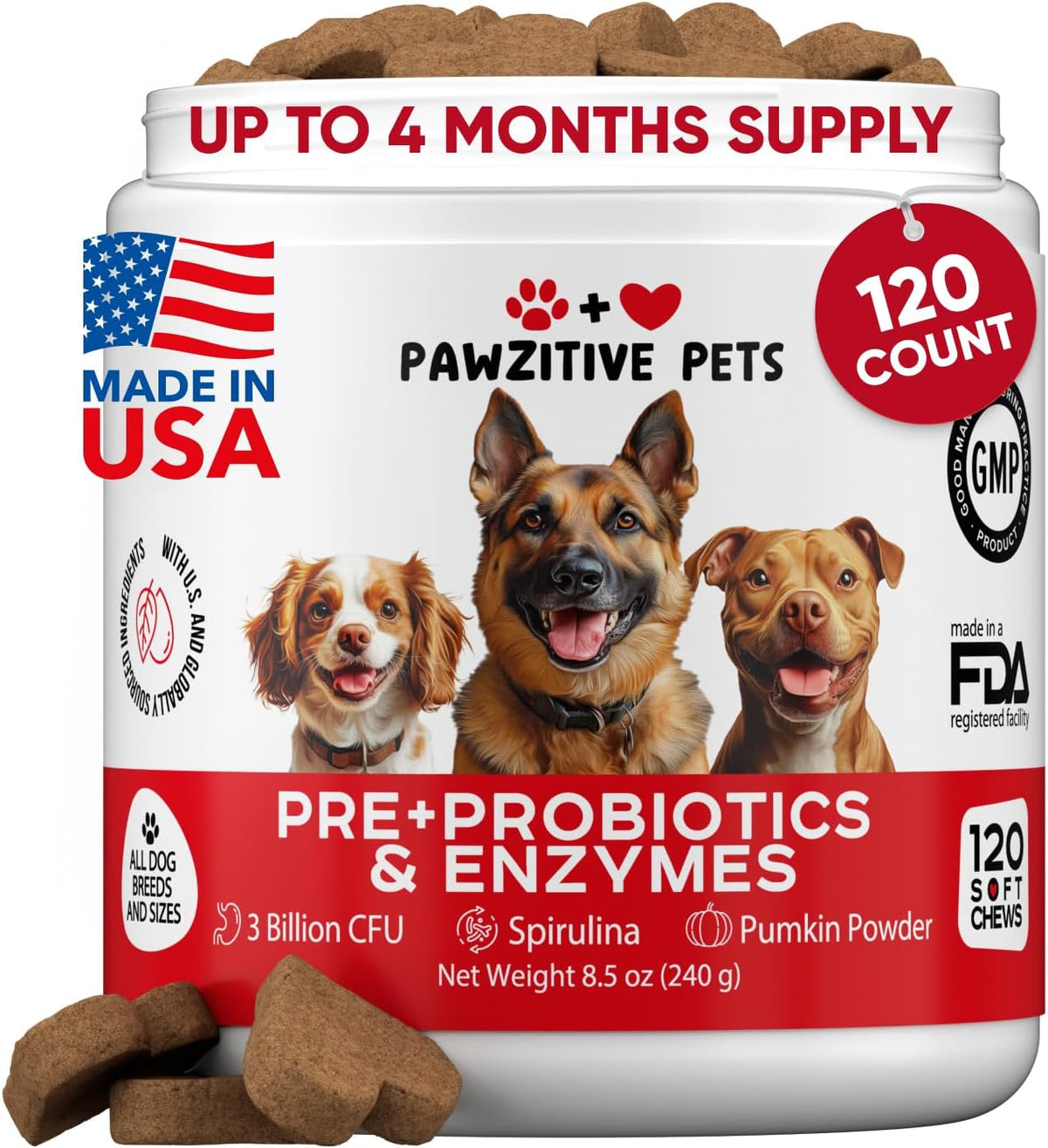 Probiotics for Dogs Digestive Health - Probiotic Chews for Gut Health, Itchy Skin Yeast, Diarrhea