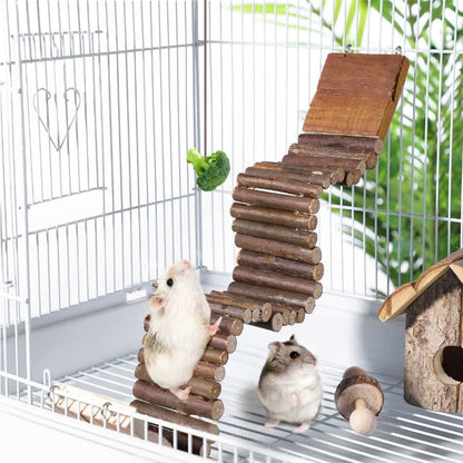Hamiledyi Hamster Suspension Bridge Rat Long Bendy Bridge Wooden Climbing Ladder Cage Accessories