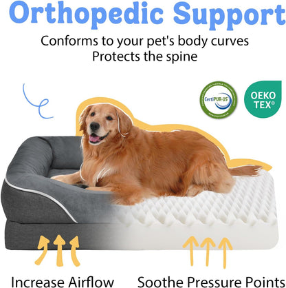 Washable Orthopedic Large Dog Bed - Dog Beds Large Sized Dogs with Removable Cover Waterproof Pet