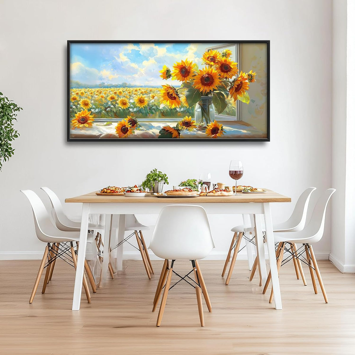 Large Sunflower Wall Art for Living Room, Framed Oversized Flower Field Wall Decor Nature Landscape