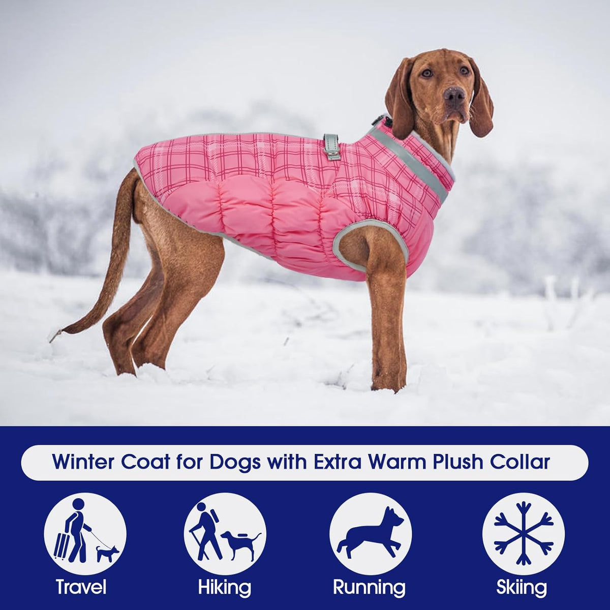 FUAMEY Dog Coat for Large Dogs,Waterproof Dog Winter Jacket with Harness Built in Puppy Cold