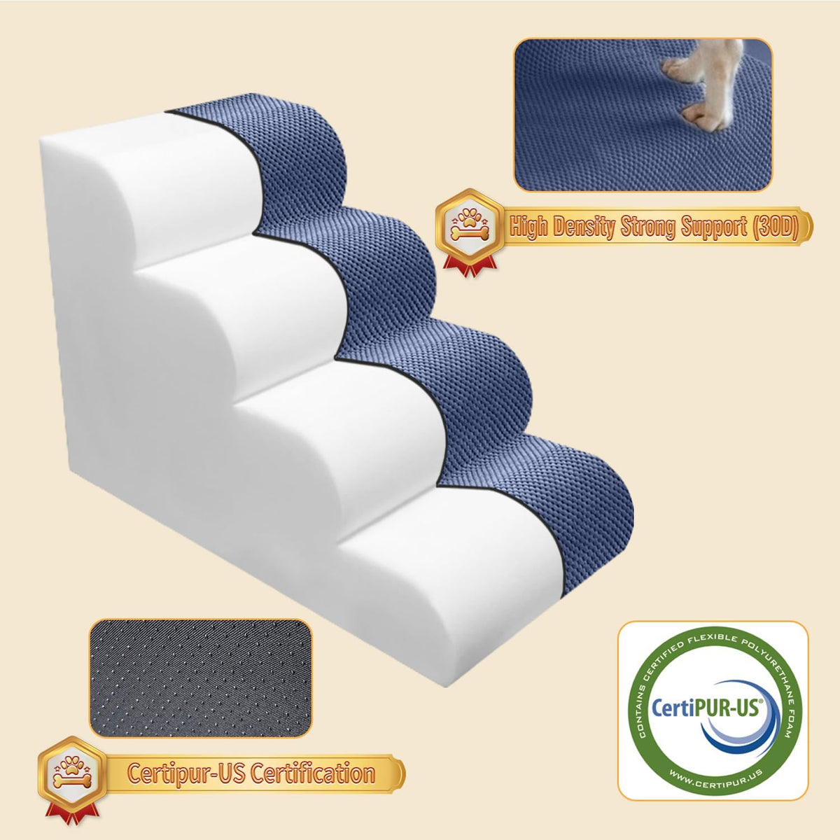 PAWSCART Dog Stairs for Small Dogs and Cats, 4-Step Dog Steps for Bed, 19.6" H Pet Stairs for High