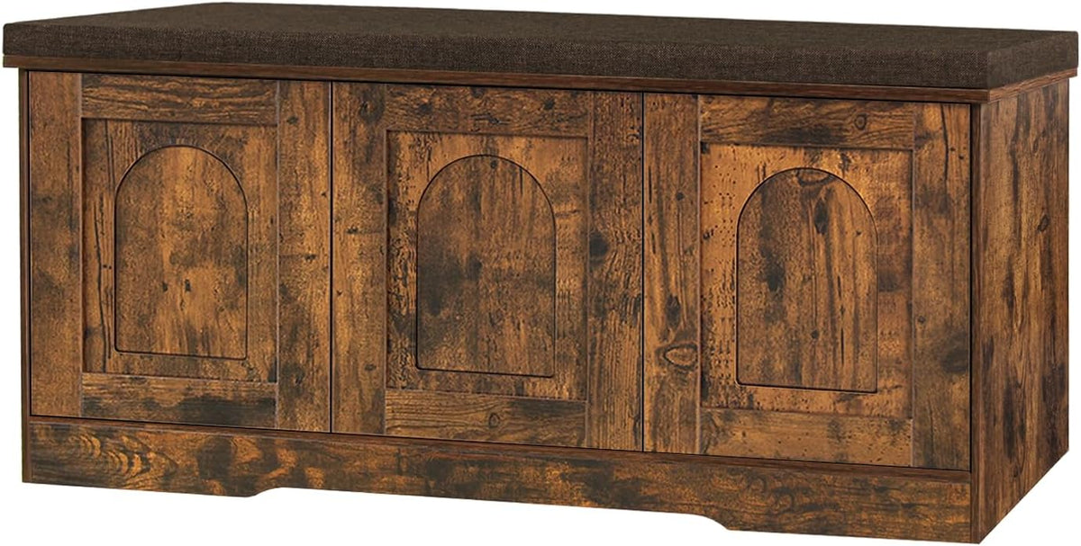 DINZI LVJ Shoe Bench, Entryway Storage Bench with Doors, Cushion, 2-Tier Shoe Rack with 6-Cubby