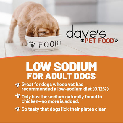 Dave's Pet Food Restricted Sodium Diet for Dogs, Chicken Pate Recipe, 13.2 oz Canned Dog Food, Case