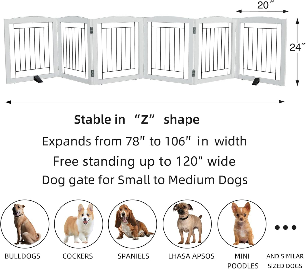 ZJSF Freestanding Dog Fence Indoor, Foldable Dog Gate for Doorways, Stairs or Hallways, Sturdy Wood