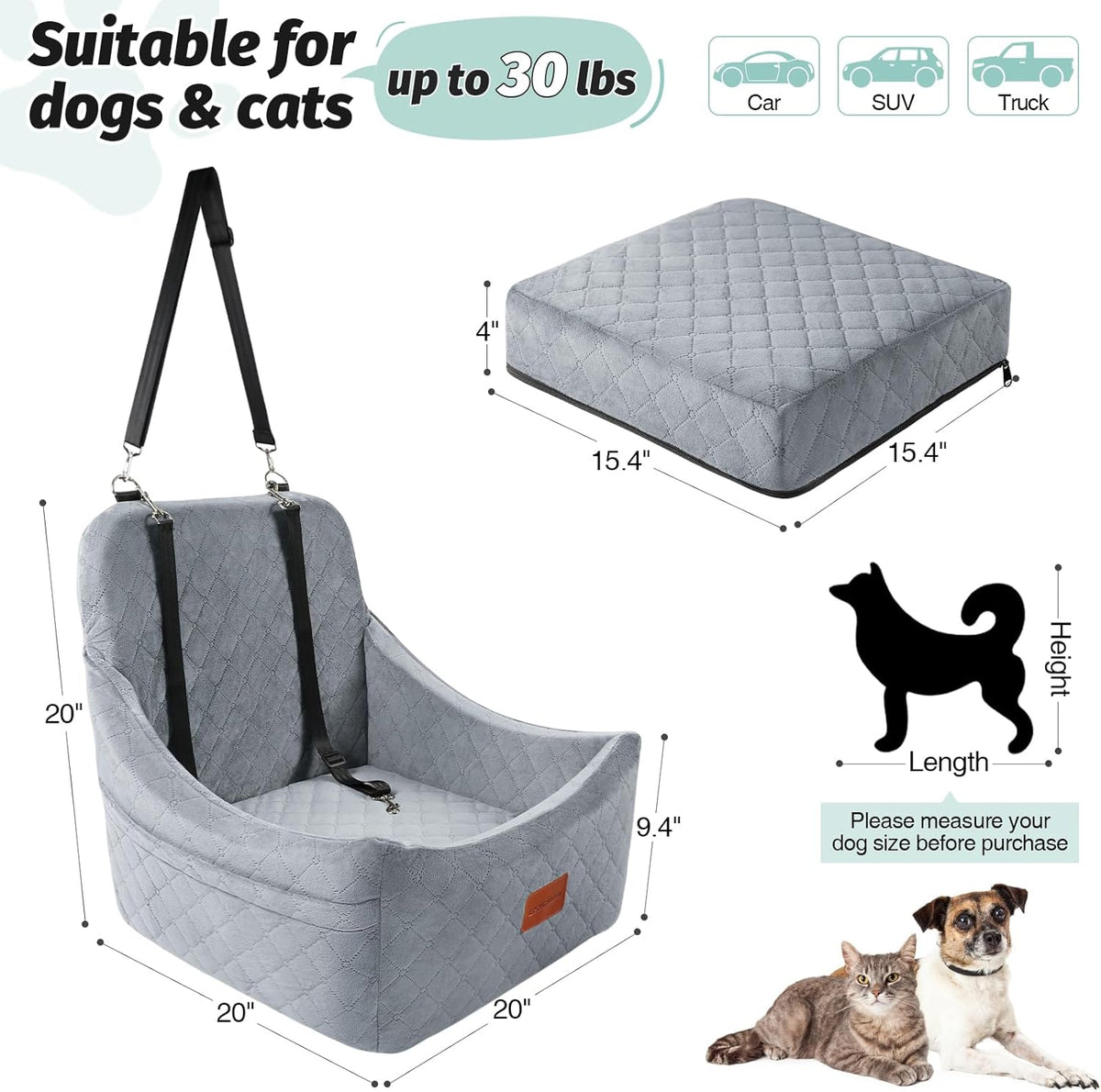 Dog Car Seat for Medium Dogs Up to 35lbs,Fully Detachable and Washable,Easy to Install with