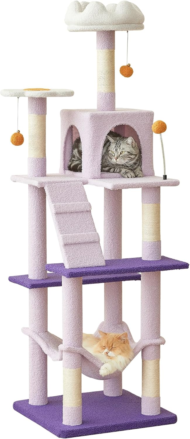 MWPO Flower Cat Tree for Indoor Cats, 63.8 Inches Multi-Level Cat Tower with Sisal-Covered