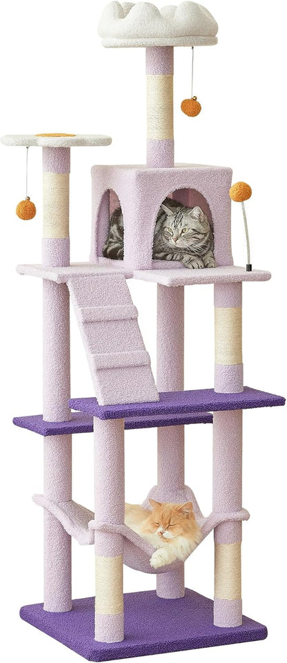 MWPO Flower Cat Tree for Indoor Cats, 63.8 Inches Multi-Level Cat Tower with Sisal-Covered