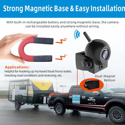 Magnetic Wireless Backup Camera-WiFi Reversing Camera with Rechargeable Battery, IP68 Waterproof