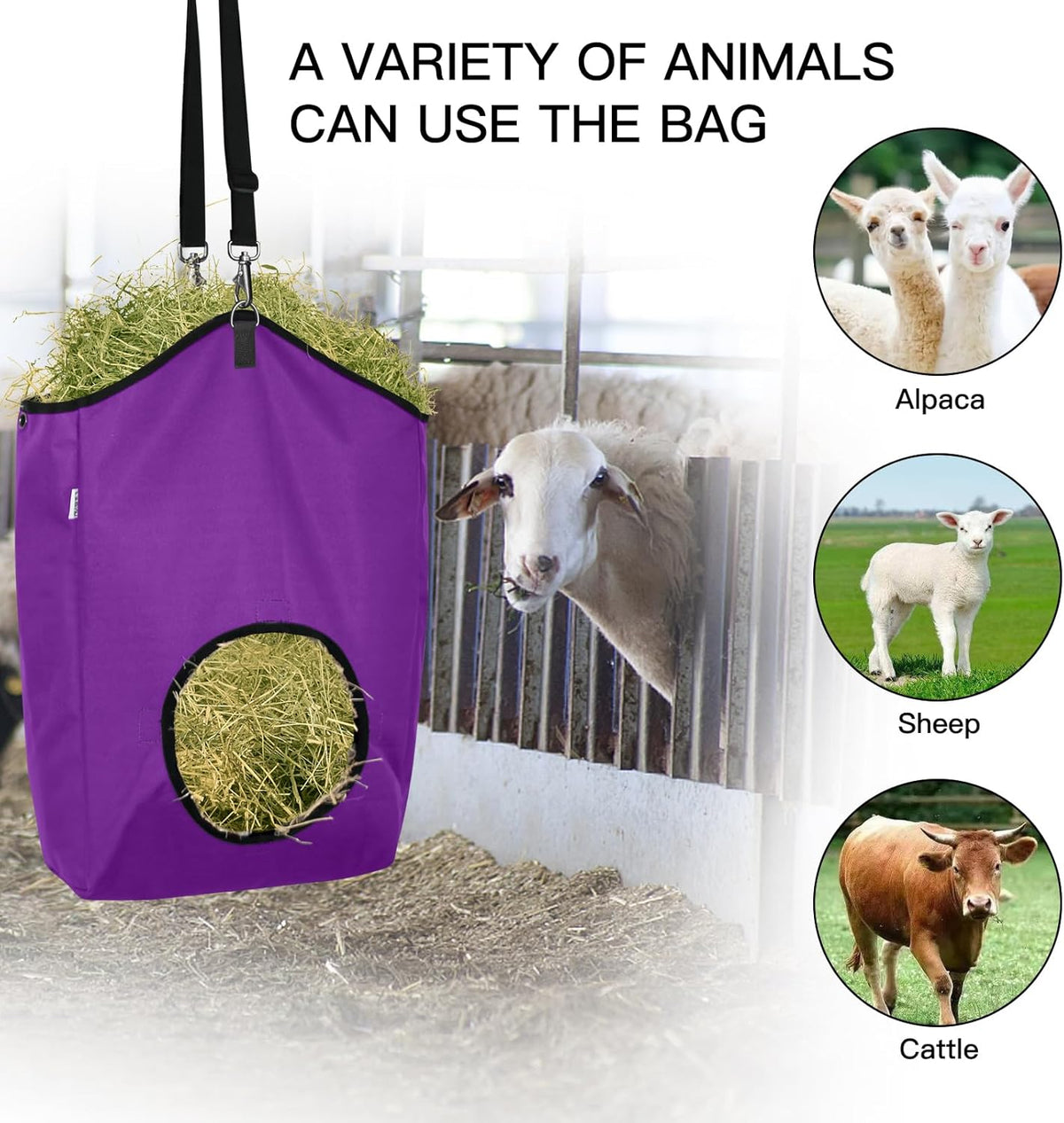 3 Packs Goat Hay Feeder,Hay Bags for Goats,Horses,Sheep,Premium 600D Oxford Cloth,with Metal