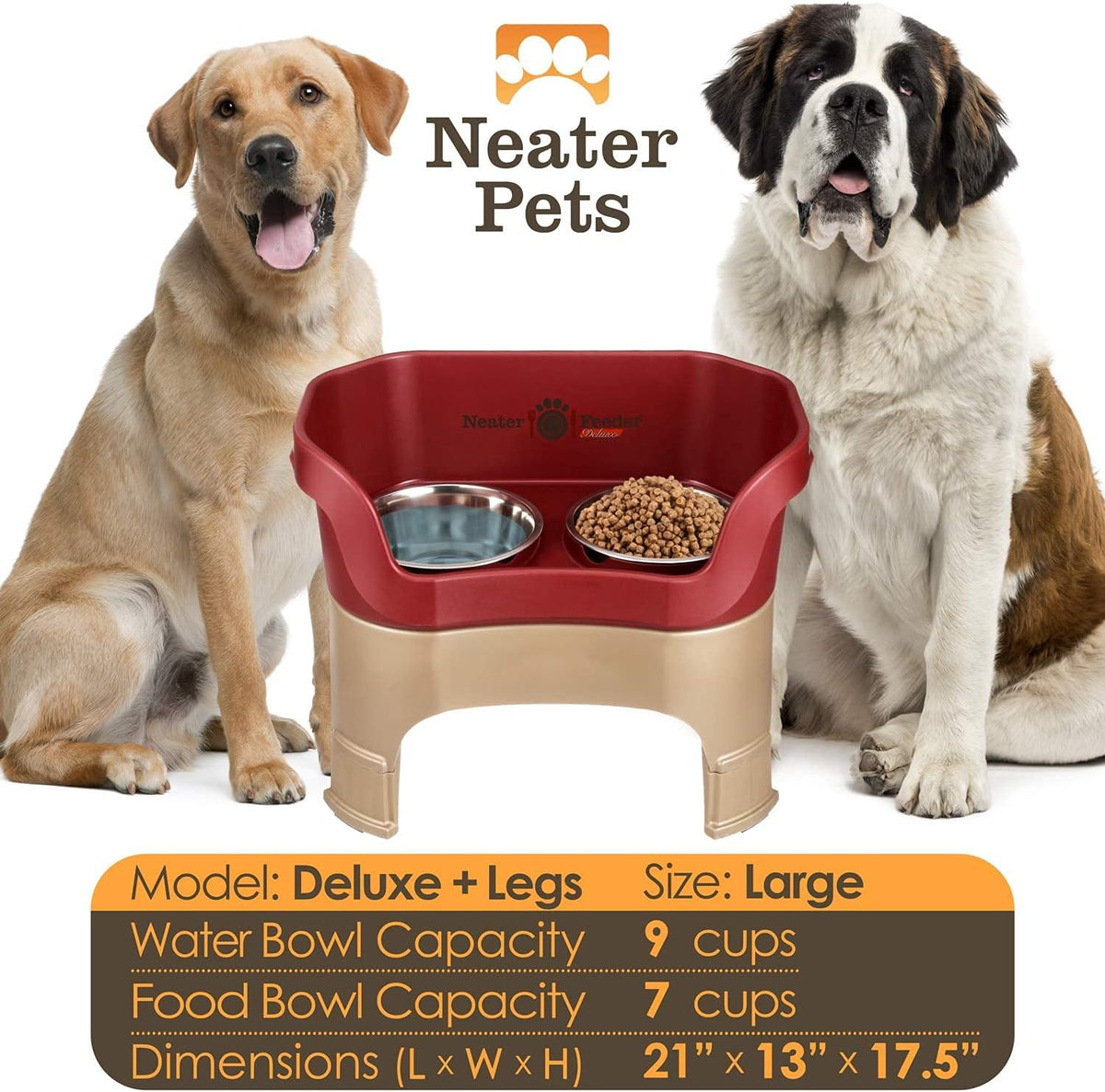 Neater Feeder Deluxe Mess Proof Dog Bowls Elevated for Large Dogs – Made in USA – No Spill Raised