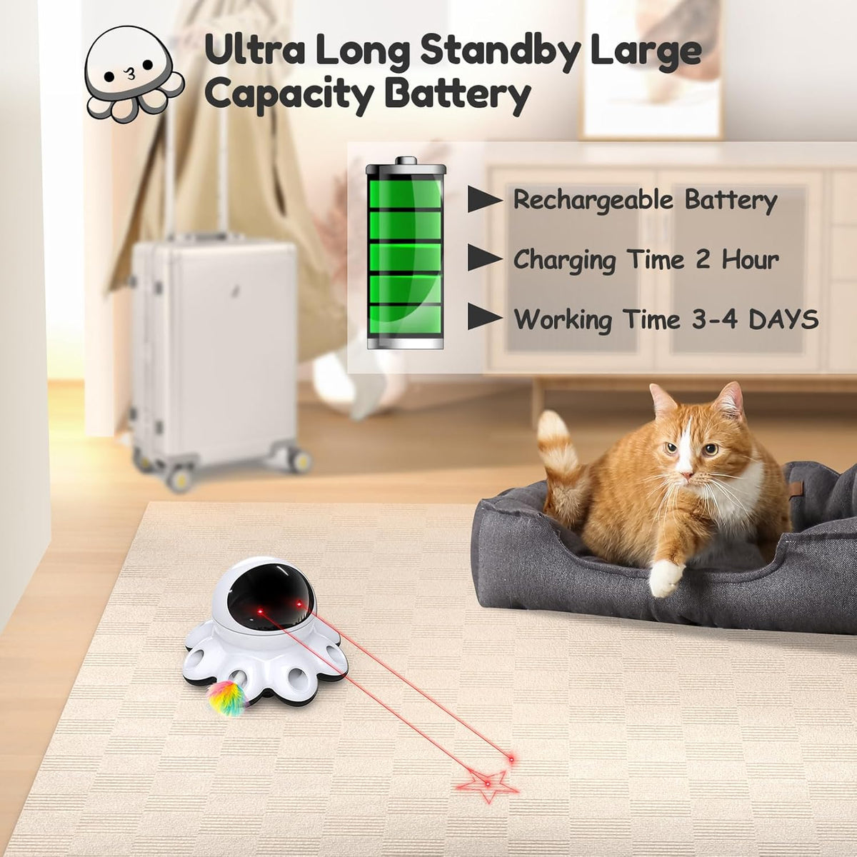ORSDA Cat Laser Toy, 2-in-1 Interactive Automatic Motion Activated Moving 8 Holes Whack A Mole