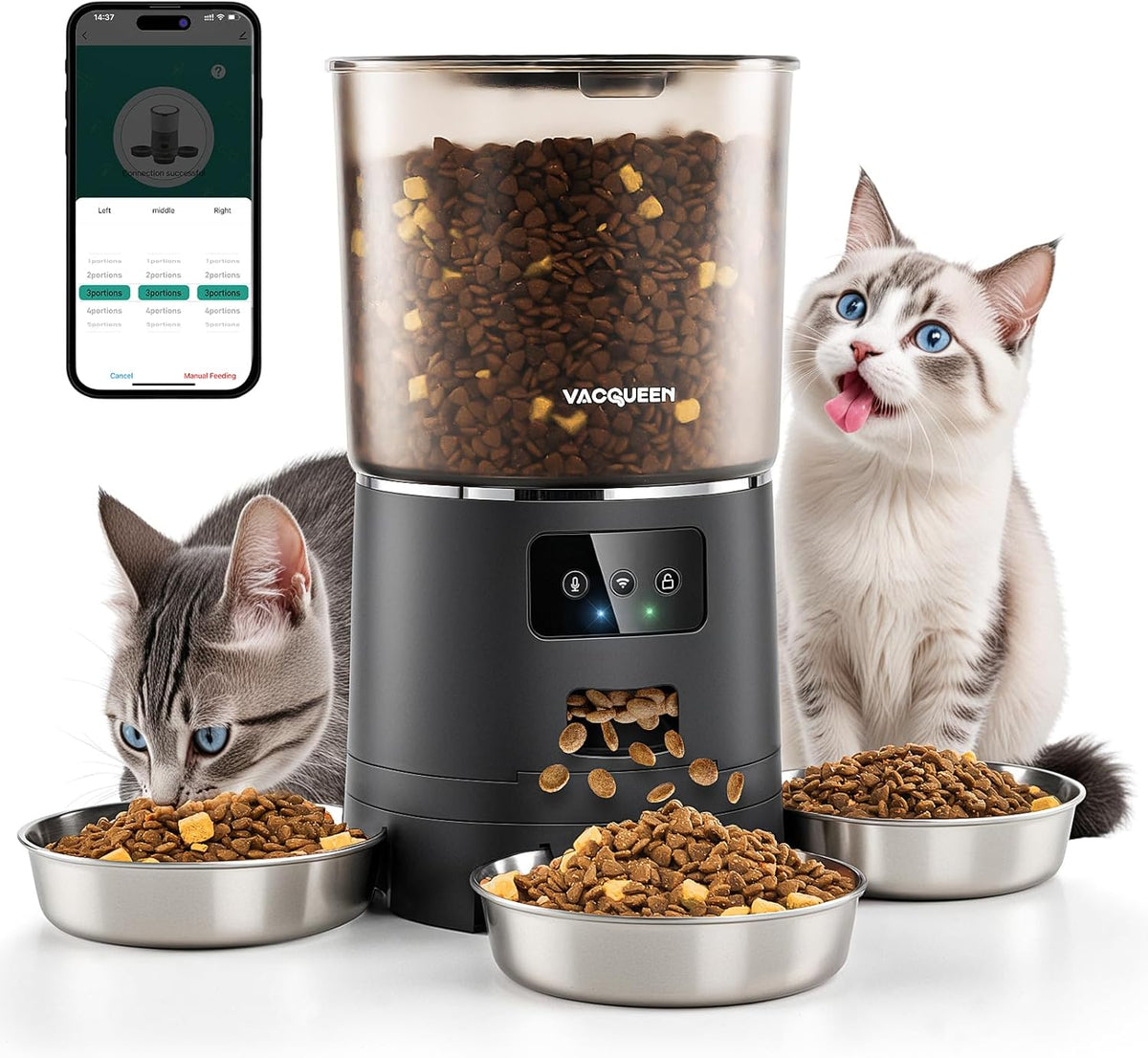 Automatic Cat Feeder for 3 Cats, 6L/25 Cups Smart WiFi Pet Feeder, Strong Anti-Jam System