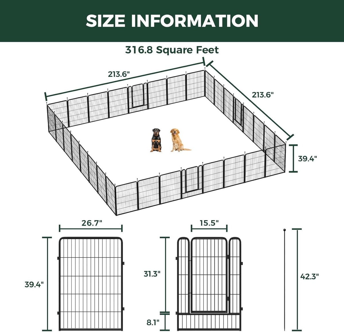FXW Rollick Unleashed Dog Playpen for Indoor, Yard, RV Camping, 40 inch 32 Panels for Medium and