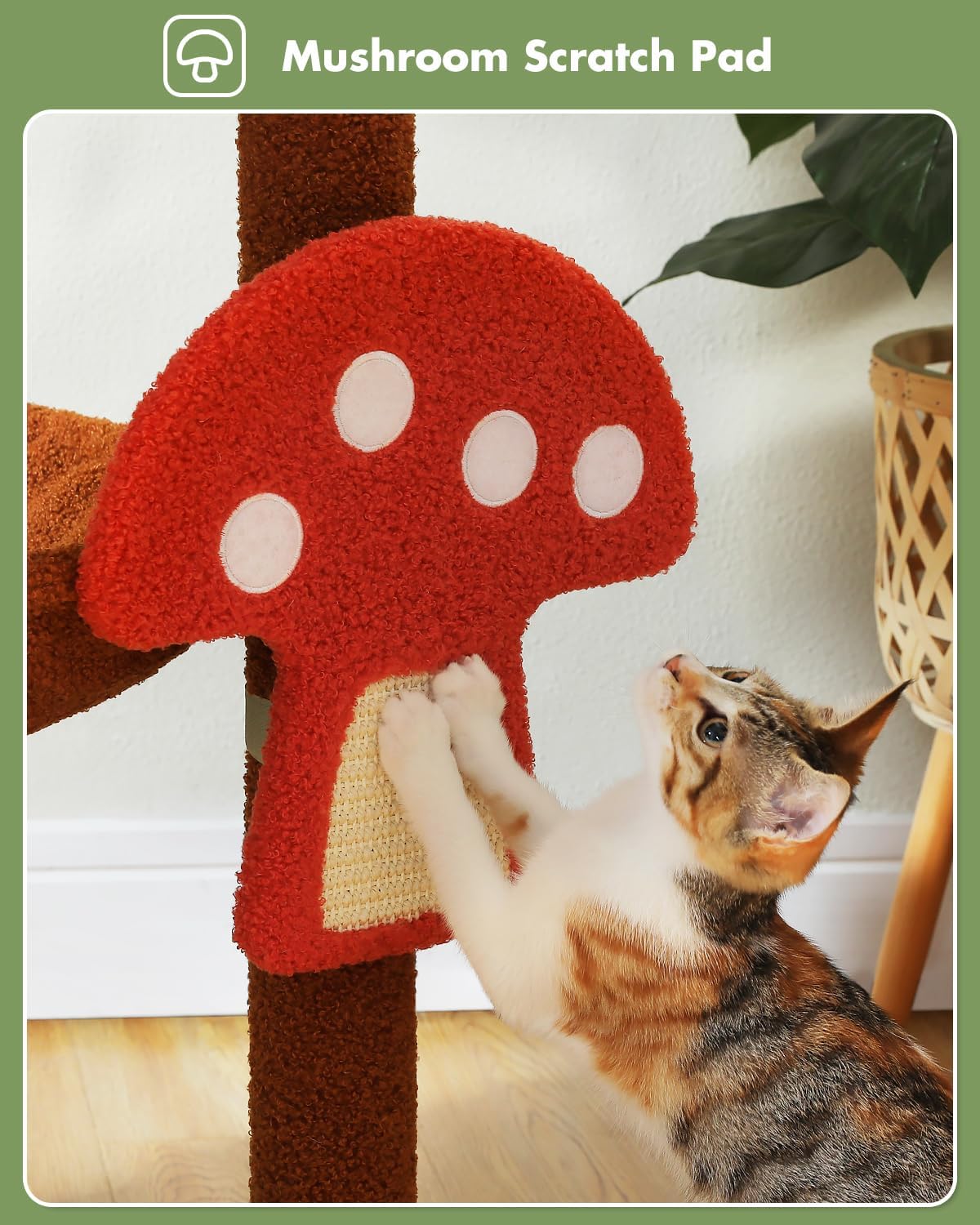 Mushroom Cat Tree Tower with Removable Scratcher, Large Hammock, Condo, Perch, 3 Sisal Posts