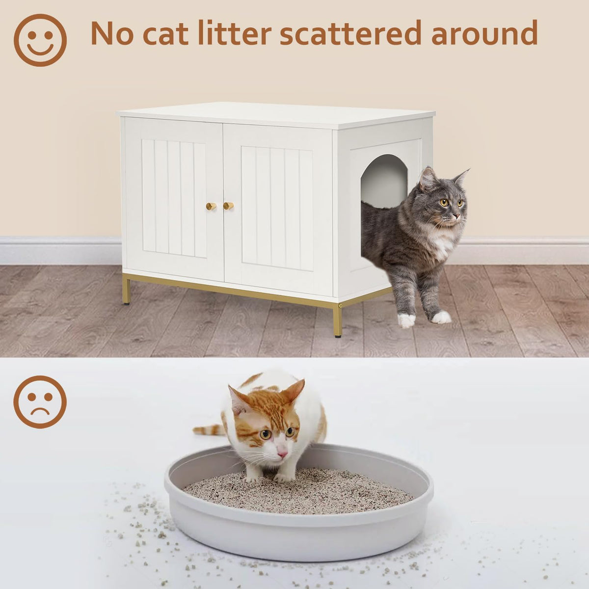 Homhedy Cat Litter Box Enclosure, Cat Washroom Furniture with Metal Frame, Pet House, Fit Most of