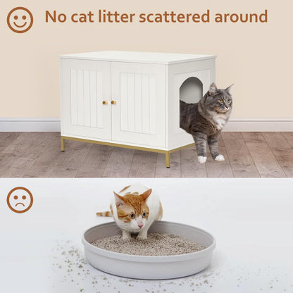 Homhedy Cat Litter Box Enclosure, Cat Washroom Furniture with Metal Frame, Pet House, Fit Most of