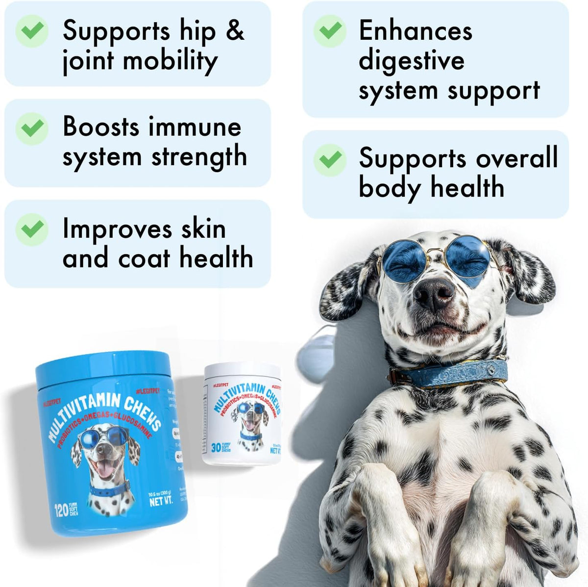 Dog Vitamins - 120 Multivitamins Chews w/Glucosamine Chondroitin, Probiotics Digestive Enzymes and