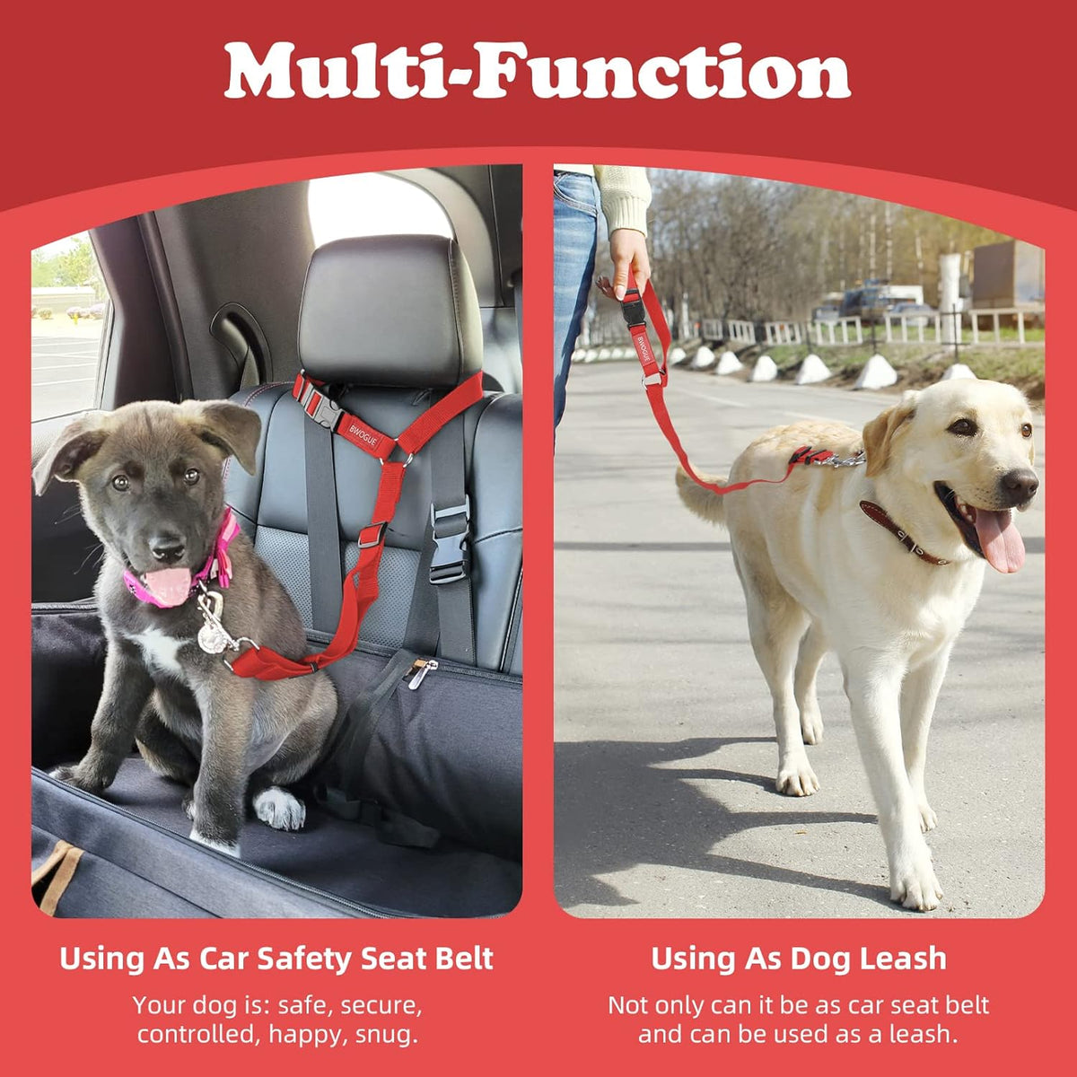 BWOGUE Pet Dog Cat Seat Belts, Car Headrest Restraint Adjustable Safety Leads Vehicle Seatbelt