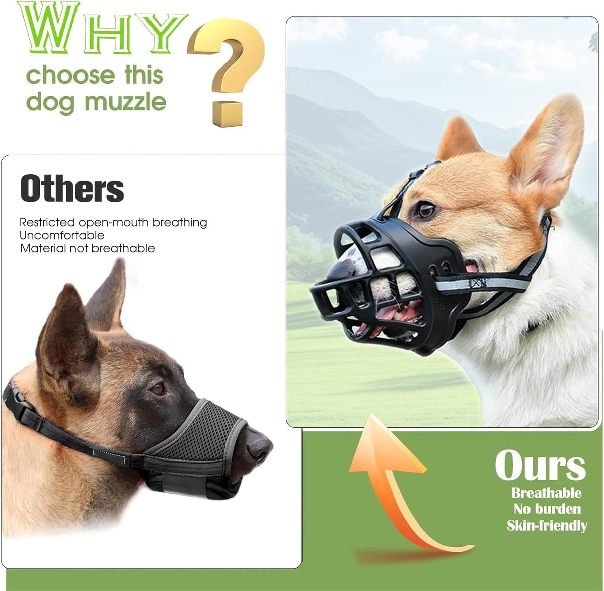 Dog Muzzle, Breathable Basket Muzzles for Small Medium Large Sized Dogs, Adjustable Humane Cage