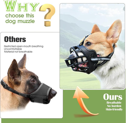 Dog Muzzle, Breathable Basket Muzzles for Small Medium Large Sized Dogs, Adjustable Humane Cage