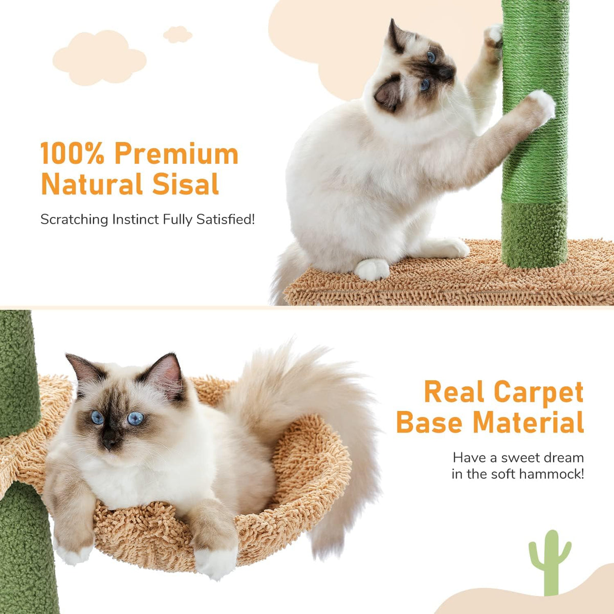 PAWZ Road Cat Tree, Cactus Floor to Ceiling Cat Tower with Adjustable Height(95-108 Inches), 5