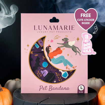 LunaMarie - Luxury Dog Bandanas - Cute Witch Magic Design | Premium & Silky Fabric | 100% Handmade