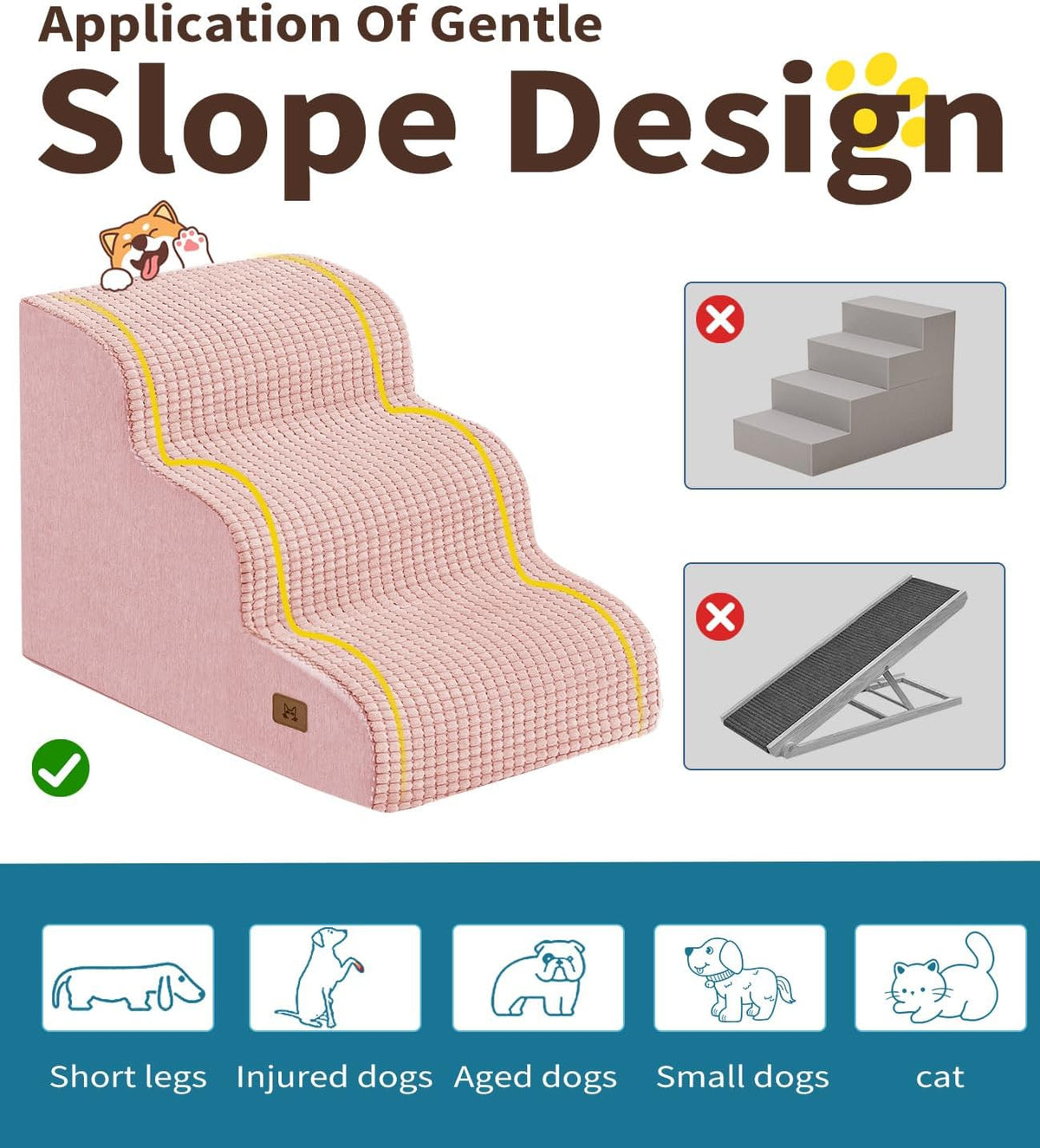 Dog Step for Bed, Dog Stair 3-Step 35D Pet Stair 15.7" H for High Bed or Sofa Non-Slip Balanced Pet
