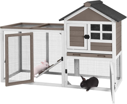 GUTINNEEN Rabbit Hutch Indoor Chicken Coop Outdoor, 51.6''L 2 Story Bunny Cage Weatherproof, Guinea