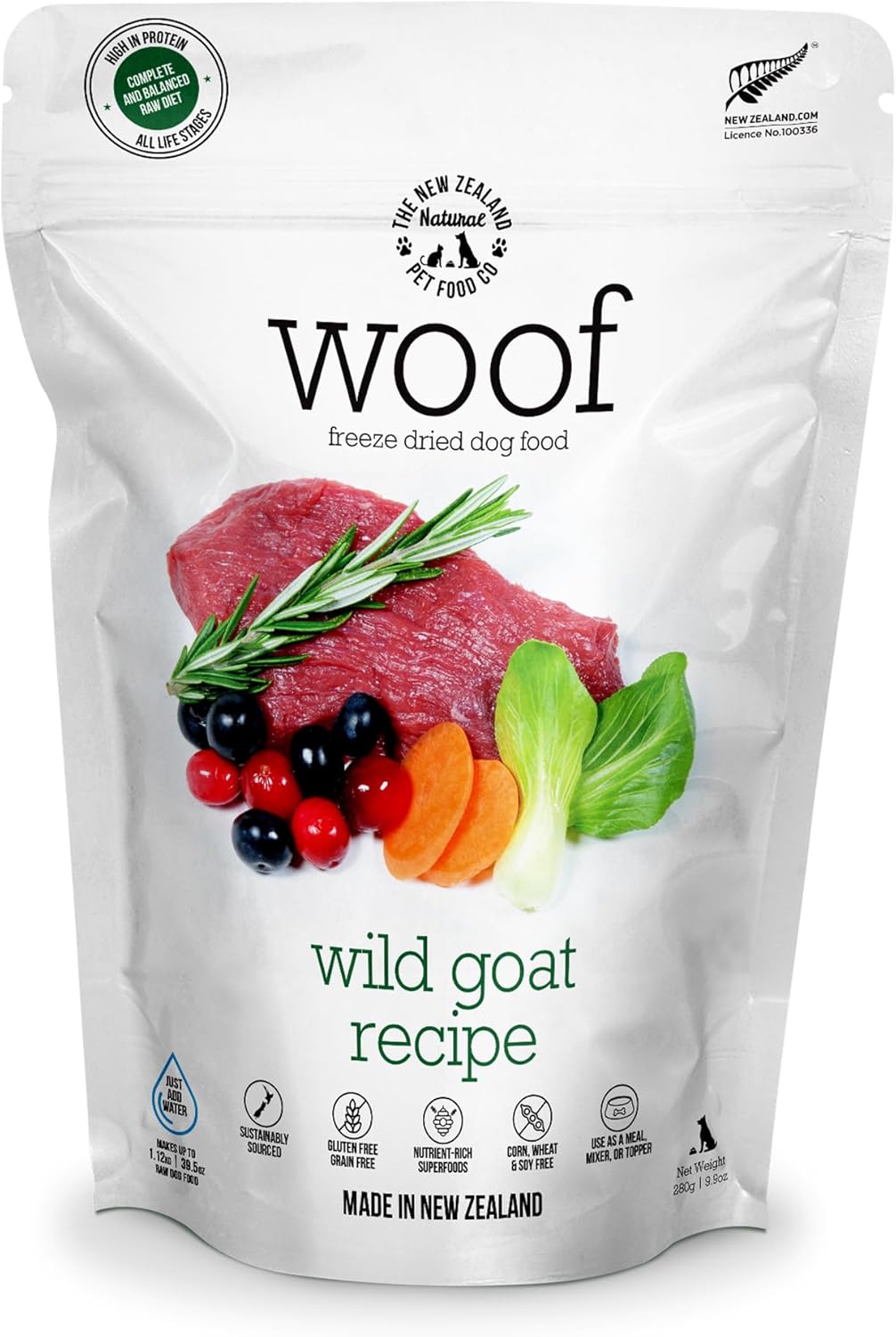 WOOF Wild Goat Freeze Dried Raw Dog Food, Mixer, or Topper, or Treat - High Protein, Natural