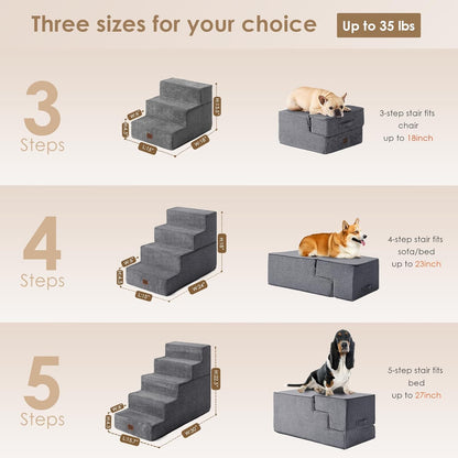 EHEYCIGA Dog Stairs for Small Dogs 13.5" H, 3-Step Dog Steps for Couch Sofa and Chair, Pet Steps