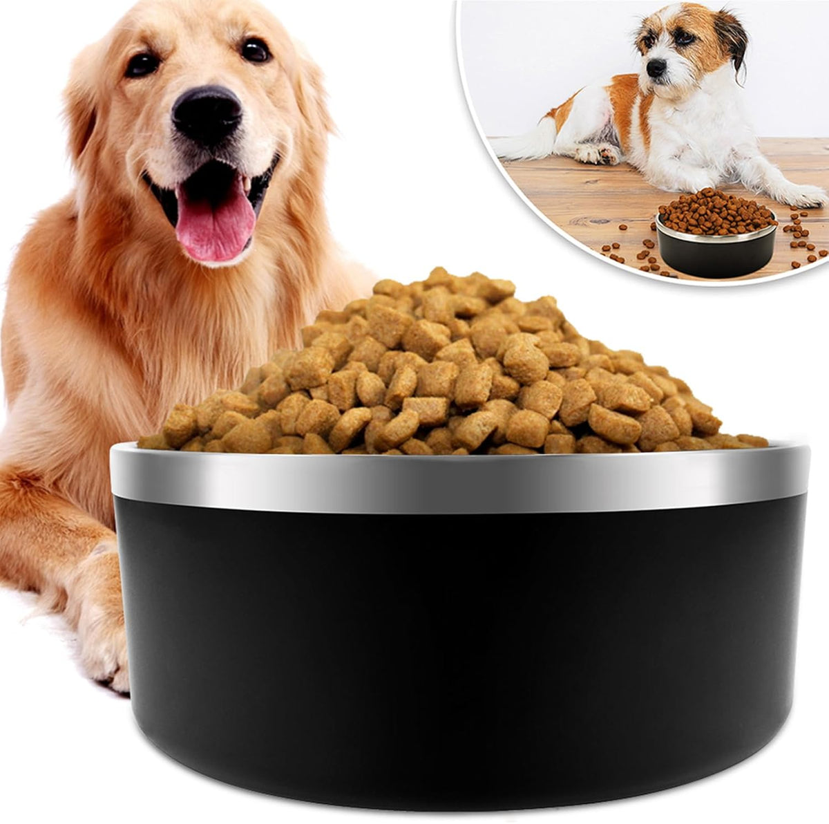 IKITCHEN Dog Bowl for Food and Water, 40 Oz Stainless Steel Pet Feeding Bowl, Durable Non-Skid