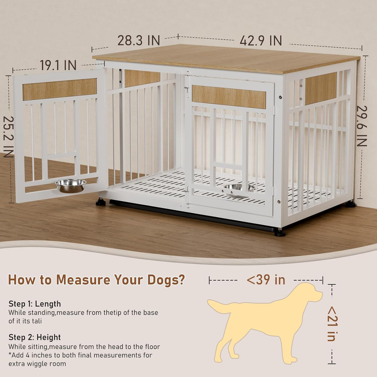 Heavy Duty Dog Crate Furniture for Large Dogs, Decorative Pet House End Table, 42.9 Inch Large