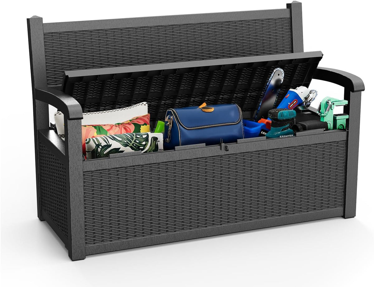 80 Gallon Storage Bench Waterproof and Lockable,Deck Box Outdoor Storage Furniture for