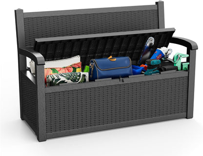 80 Gallon Storage Bench Waterproof and Lockable,Deck Box Outdoor Storage Furniture for