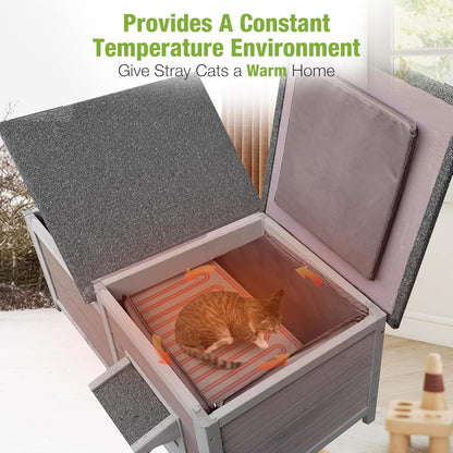 GUTINNEEN Outdoor Cat House Weatherproof Feral Kitty Shelter for Winter Cat Condo with Large