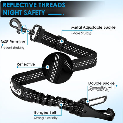 Lukovee Dog Seatbelt Leash for Cars, 2 Pack Pet Safety Car Seat Belt with Adjustable Buckle &