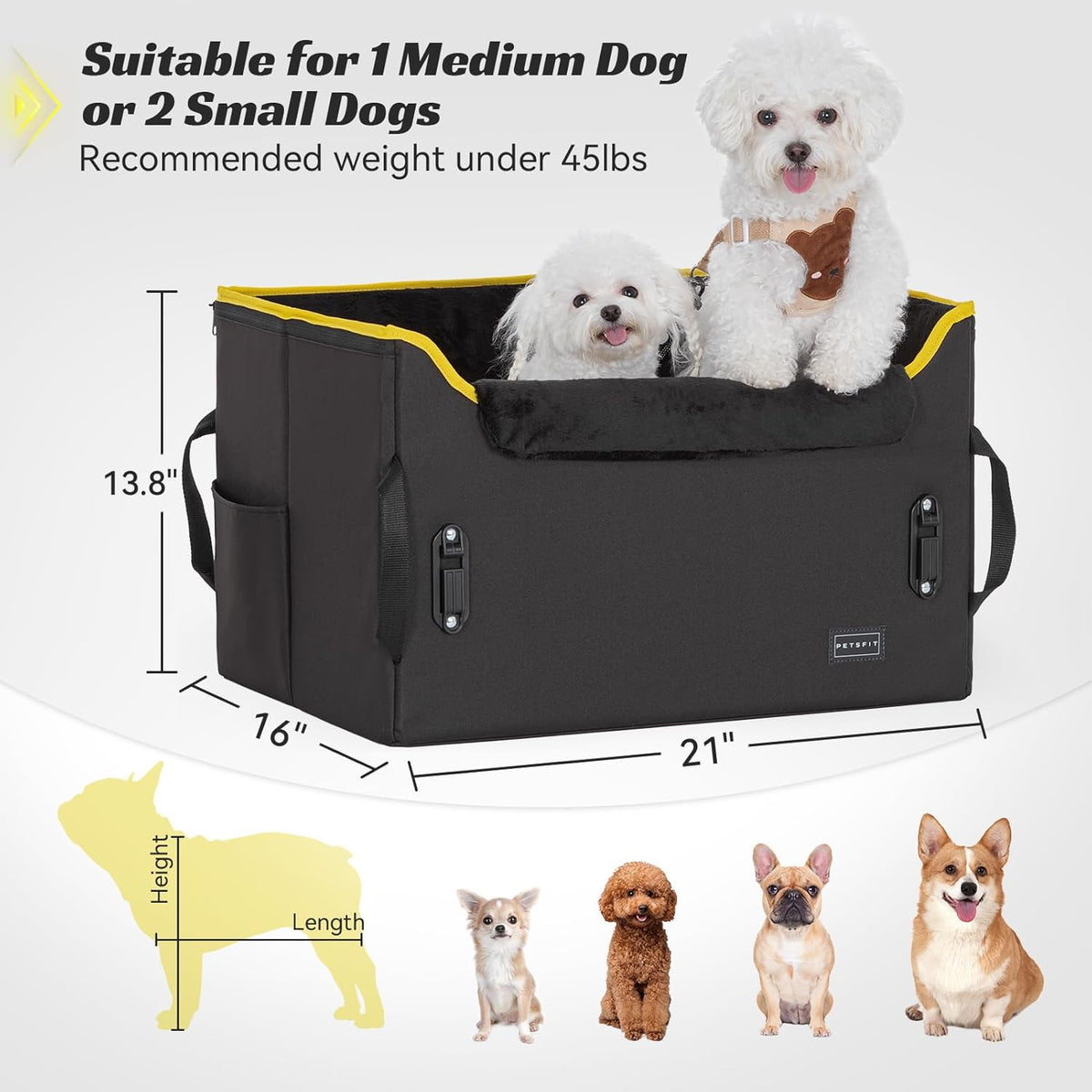PETSFIT Dog Booster Car Seat, Dog Car Seats for Medium Sized Dogs or 2 Small Pets with 2 Safety