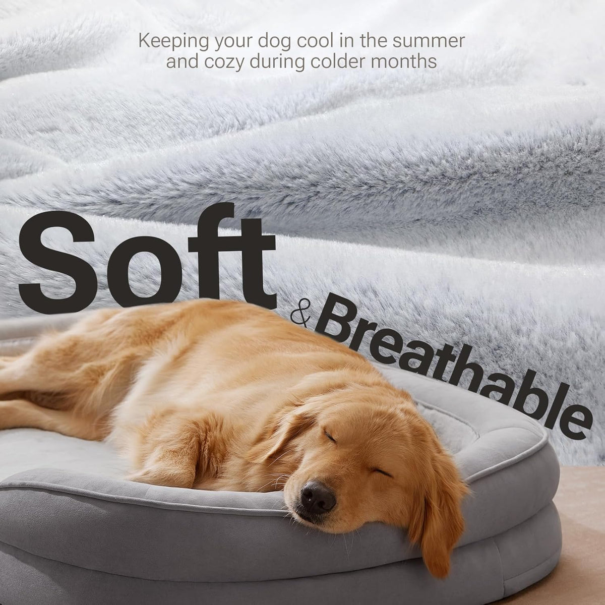 Soft Touch Orthopedic XL Dog Bed for Large Dogs with Faux Fur Top, Waterproof Pet Couch Bed with
