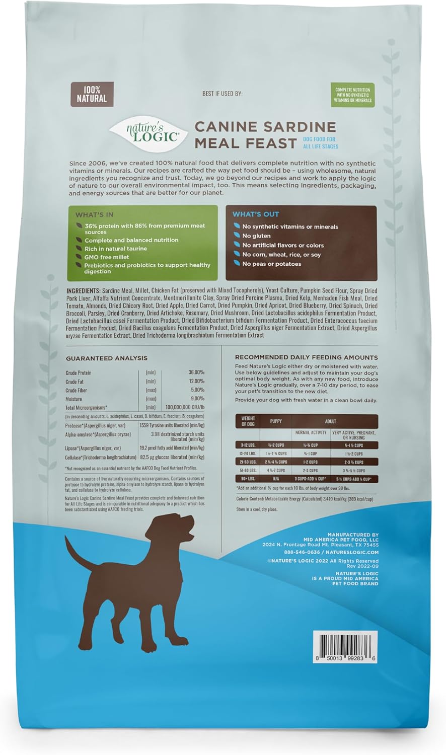 NATURE'S LOGIC Dry Dog Food - 100% Natural - No Synthetics - for All Ages, Sizes, Breeds - Free