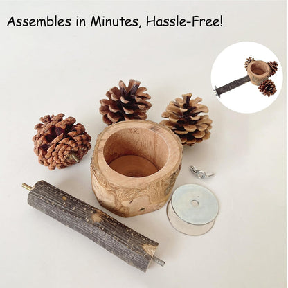 Bird Perch with Safe Bowl Wood & Pinecones - Bird Toys Chew Toys 100% Natural & Durable for
